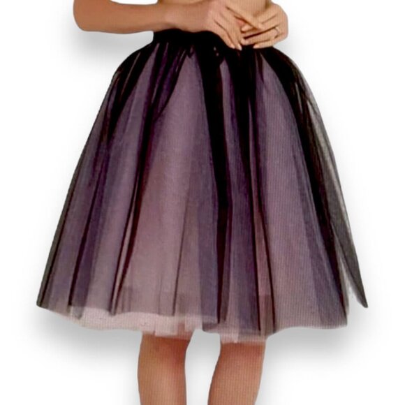 Black Purple Satin Multi Layered Tulle Knee Length Skirt - NEW - Picture 1 of 4
